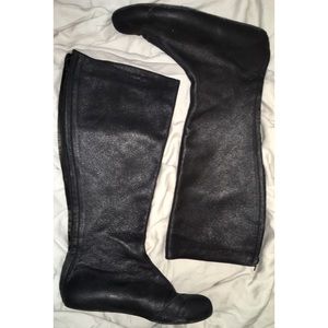 LANVIN black leather flat boots